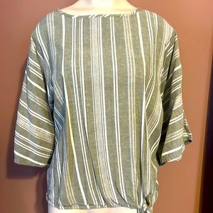 Vertical Stripped Green Tied Blouse